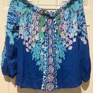 Lilly Pulitzer Blue Floral Off-Shoulder Blouse